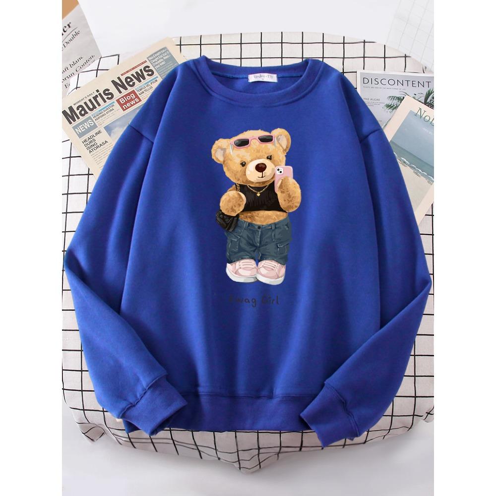 Street Teddy Bear Selfie Swag Women Funny Sweatshirt Female Hipster Hoody Crewneck Hoodies Fashion Oversize Pullover Tops