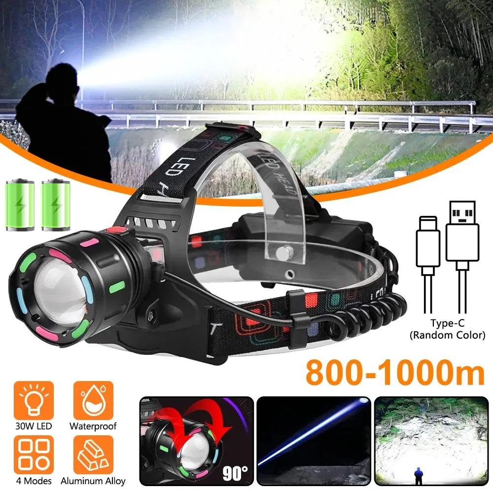 Multifunctional LED Headlamp USB Rechargeable Powerful Head Flashlight Camping Search Light Front Headlight Lantern