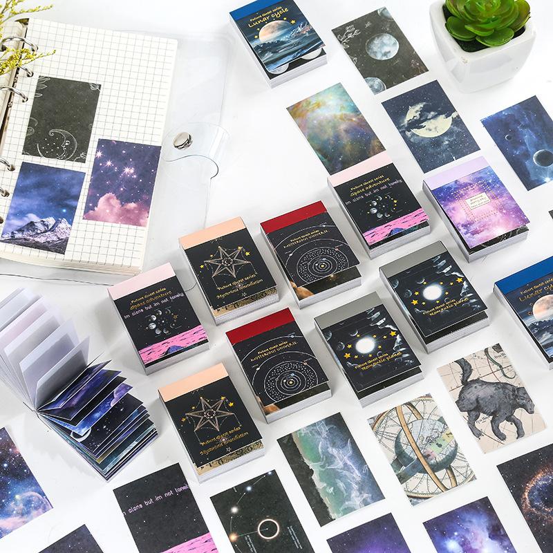 50Pcs Set Dreamy Starry Sky Sticker Book Holographic Cover Design Waterproof PET Material