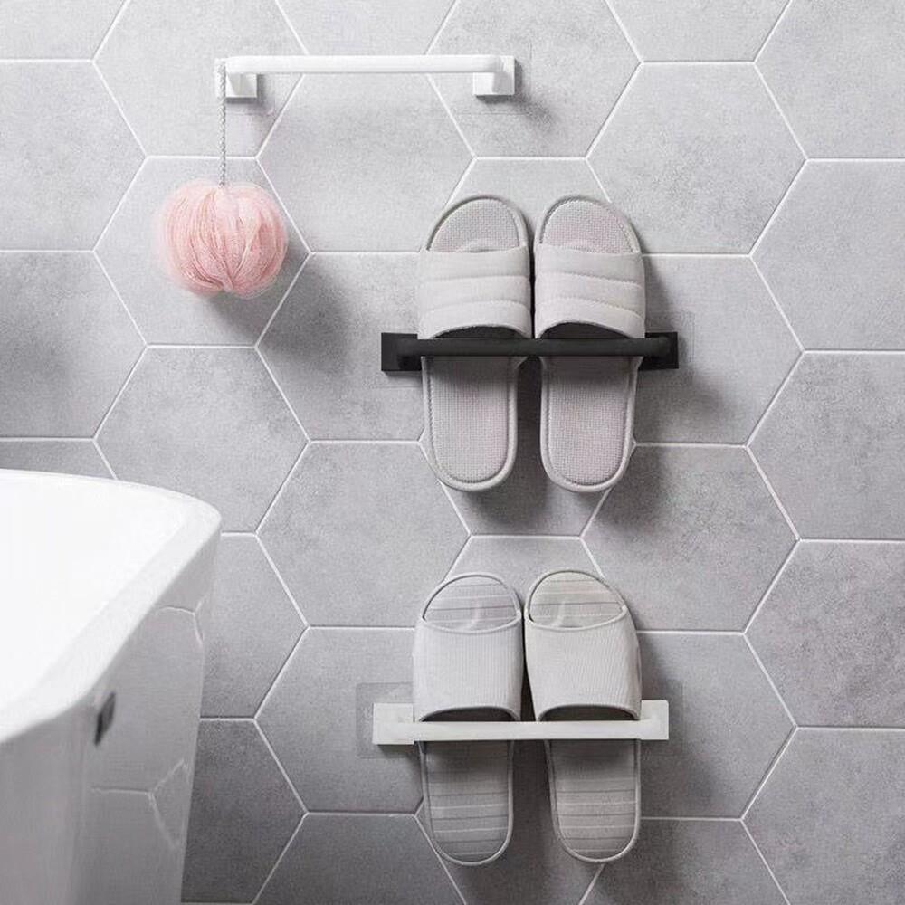 Bathroom Towel Rack Holder Self Adhesive Storage Shelf Shoe Rack Without Drilling Kitchen Cabinet Dishcloth Rack Hanger Rod