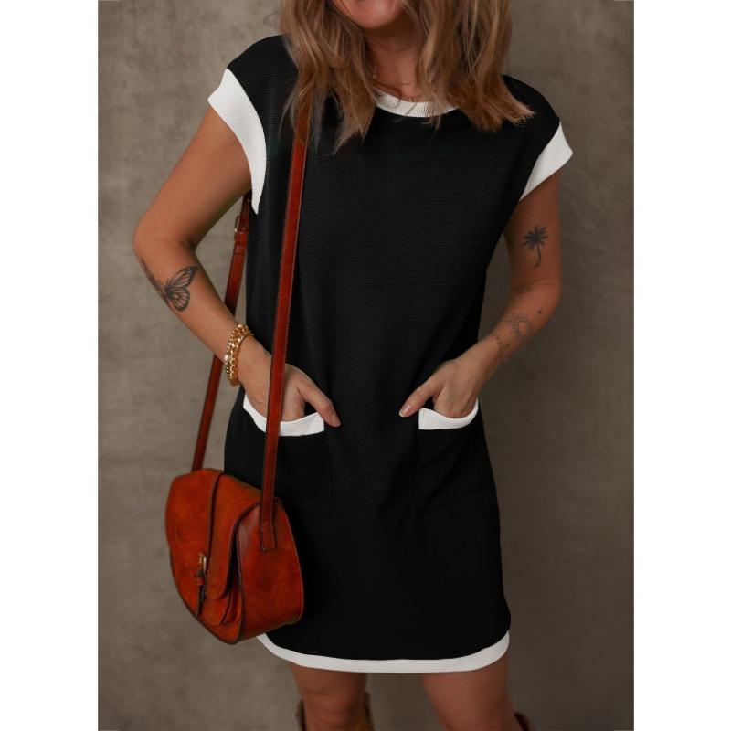 YYFS Dámská móda Léto Jaro Jednobarevný potisk Neformální šaty s krátkým rukávem a výstřihem do O s volným pasem