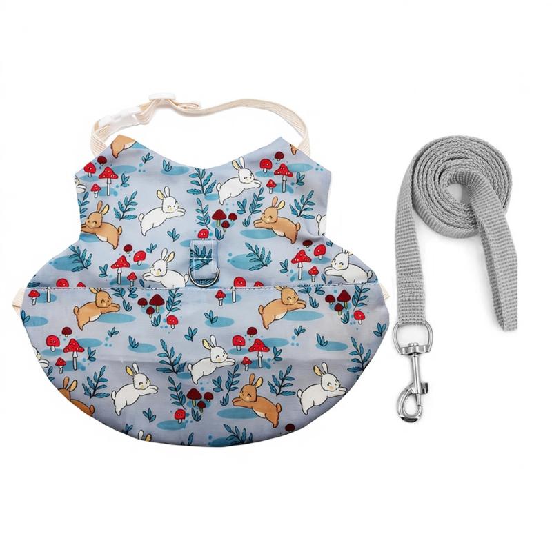 

Rabbit Pattern Pet Harnesses With Leashes Comfortable Cotton Lovely Bunnies Pet Vests for Daily Walks S синій