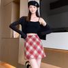 Women's High Waist Gray Plaid Woolen A-line Short Skirt - Autumn 2025 Edition