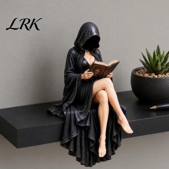 Atmospheric Gothic Interior Items Reader Statue, Hooded Skeleton Resin Figurine, Sitting Book Statue Collectible for Bookshelf, Desk Decor Home