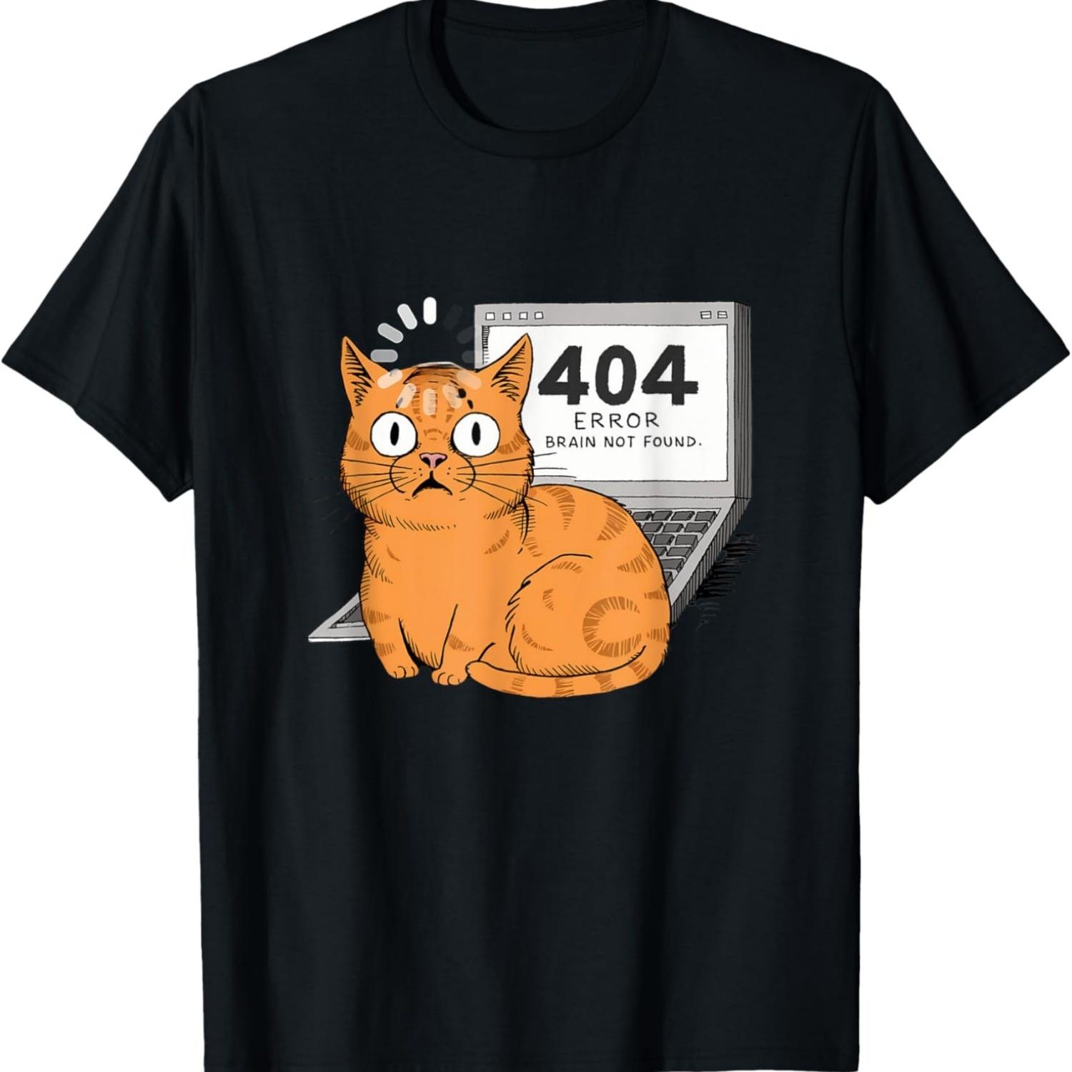 

404 Error Brain Not Found Funny Programmer Coder Cat Meme T-Shirt for Men Women S чёрный