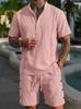 Herren Kurzarm Henley-Kragen Kubanische Guayabera Baumwolle Leinen Hemd und Shorts Set
