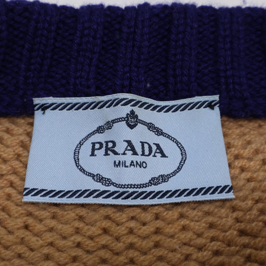 Prada [Domestic Regular] P25G51 S191 Cashmere Logo Design Knit Tops 40 Beige / blueUsed