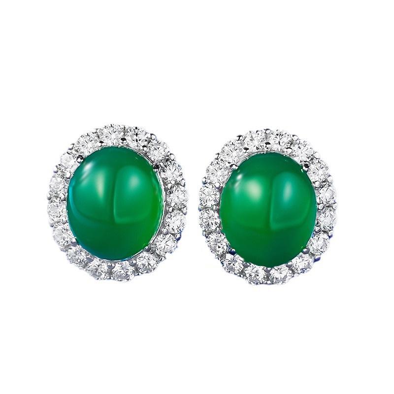 S925 Silver Green Chalcedony Earrings - Classic Lavish Style