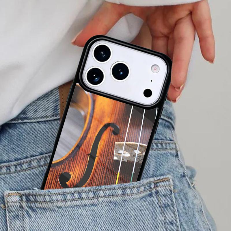 Elegant Wooden Violins Bow Sheet Music Phone Case for iPhone 16e 15 14 13 12 17 Pro Max Plus Air 17pro Cover Coque