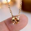Female Crystal Champagne Zircon Stone Cute Round Pendant Necklace Vintage Gold Color Wedding  For Women