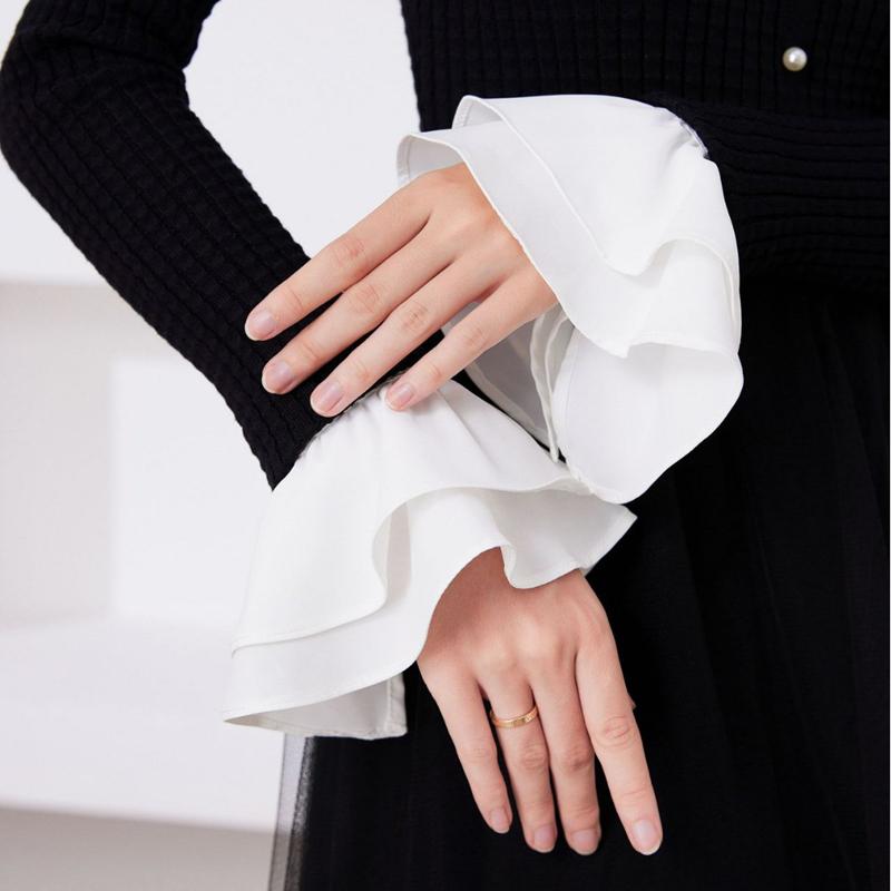 Fashion White Decorative Hand Horn Sleeves Elegant Flower Detachable Ruffle Flared Cuffs Winter Wrist Warmer