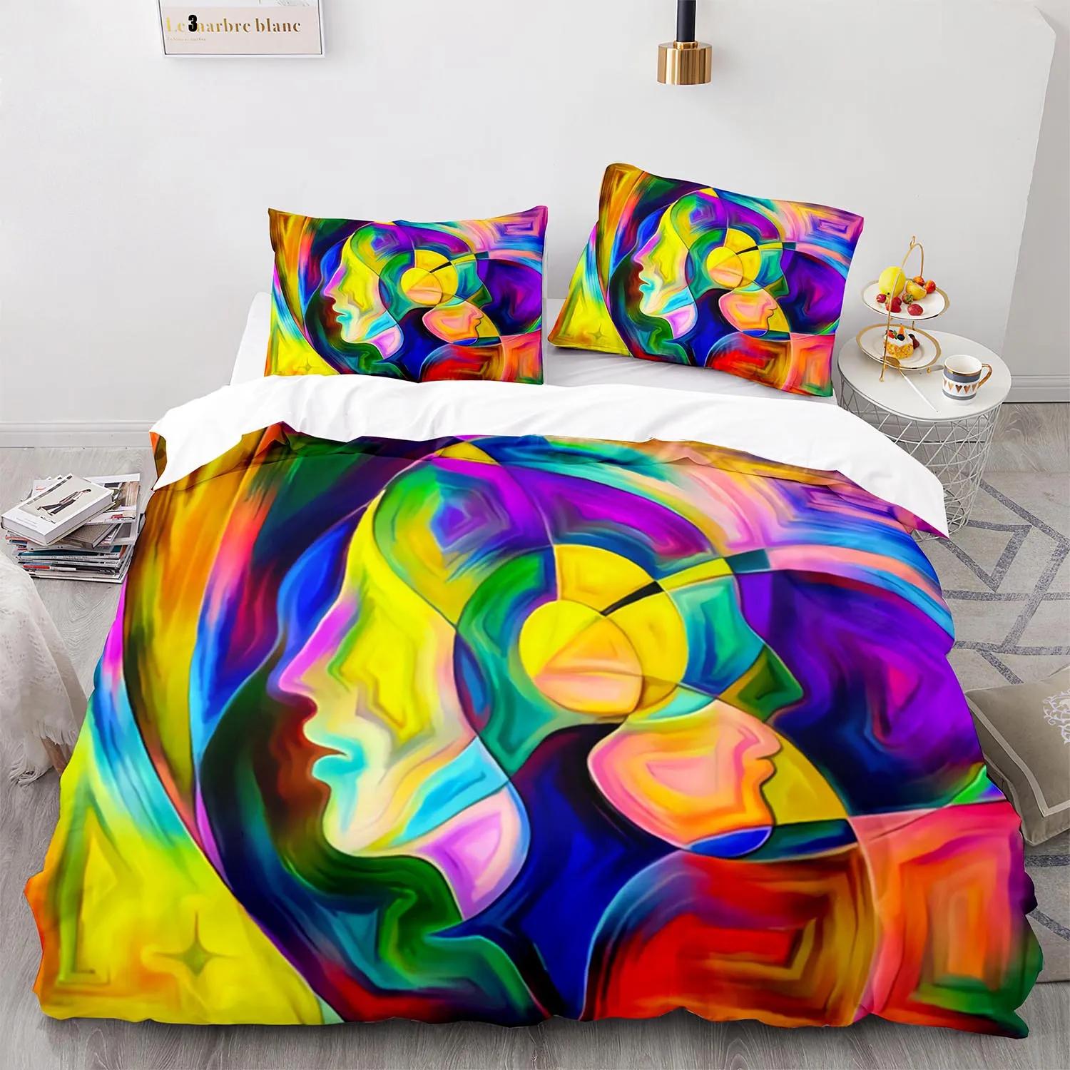 

3D Color Lead Painting Bedding Set Single Twin Full Queen King Size Art Bed Set Aldult Kid Bedroom Decor Best Gift for Family (135x200cm)