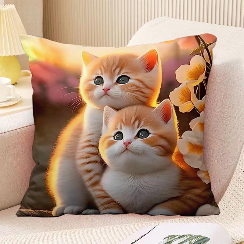 Couple Cat Print Decorative Pillowcase Bedroom Living Room Square Cushion Pillowcase