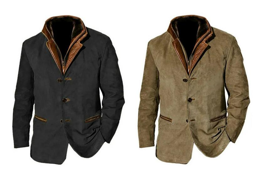 Men's Retro Contrast Stitching Lapel Jacket - European & American Style Casual Workwear for Spring & Autumn