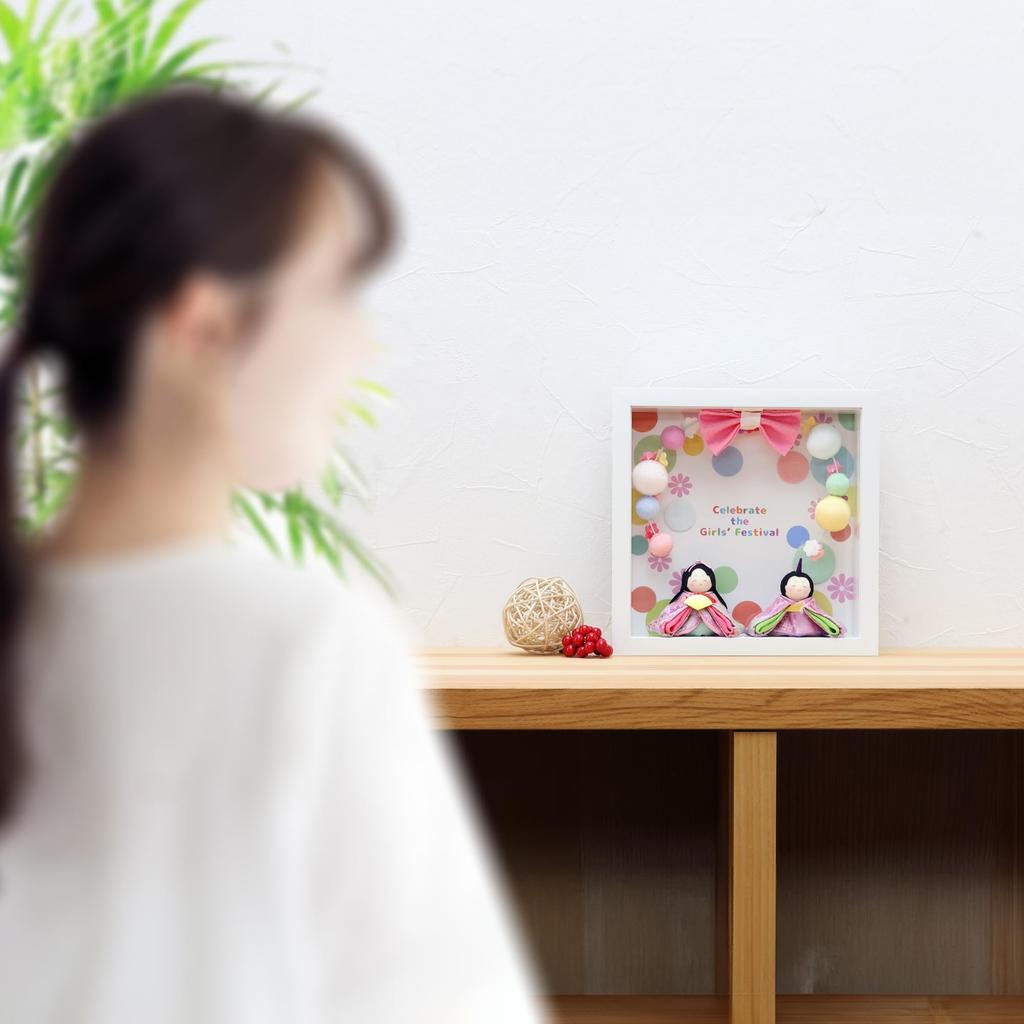 Osaka Choseido Hina Dolls, Compact Mini Hina Dolls, Hinamatsuri (Girl's Festival), Chirimen Craft, Posh Poteri Hina Frame Decoration