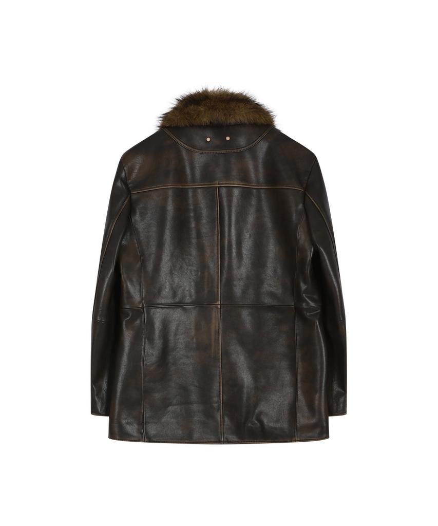 ADSB ANDERSSON BELL Fur Collar Field Leather Jacket (Brown)