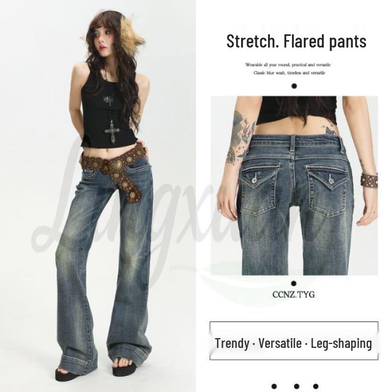 Yi Mengling Style Distressed Vintage Stretch Bell-Bottom Jeans L