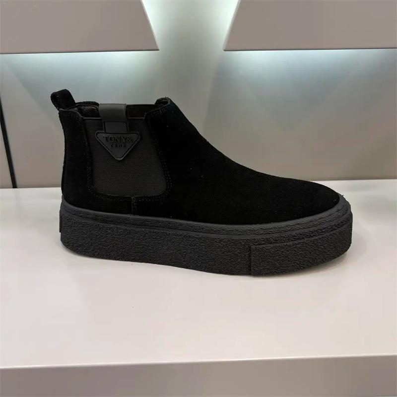 Chelsea Boots New Flip Leather Martin Boots Retro High-top Boots Platform Short Boots