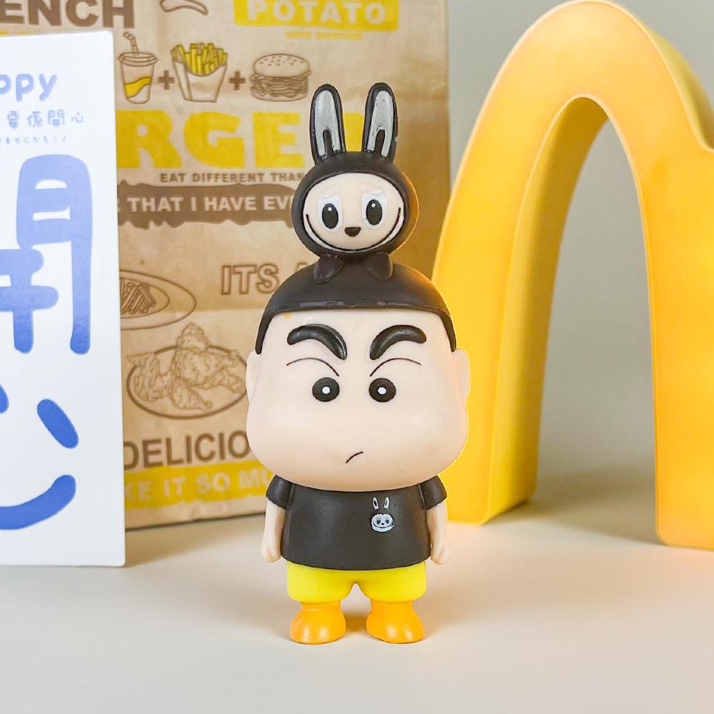 Crayon Shinchan Labubu Pvc Collectible Figure With Assembly For Desktop Decor Fans