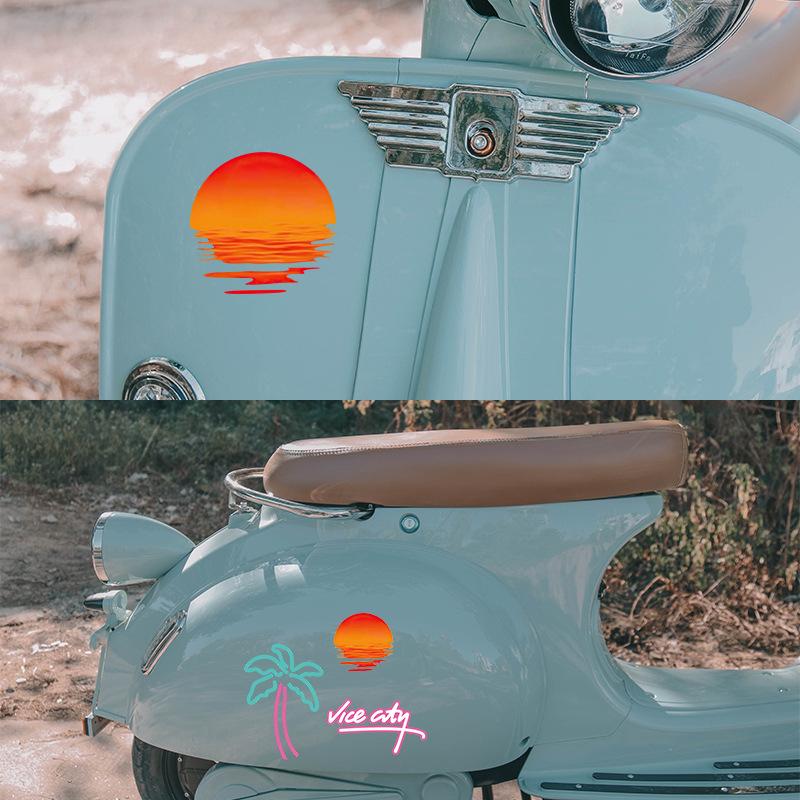Car Retro Beach Coconut Tree Sunset Car Window Glass Sticker Electric Car Motorcycle Grand Theft Auto Outfit Decorative Stickers