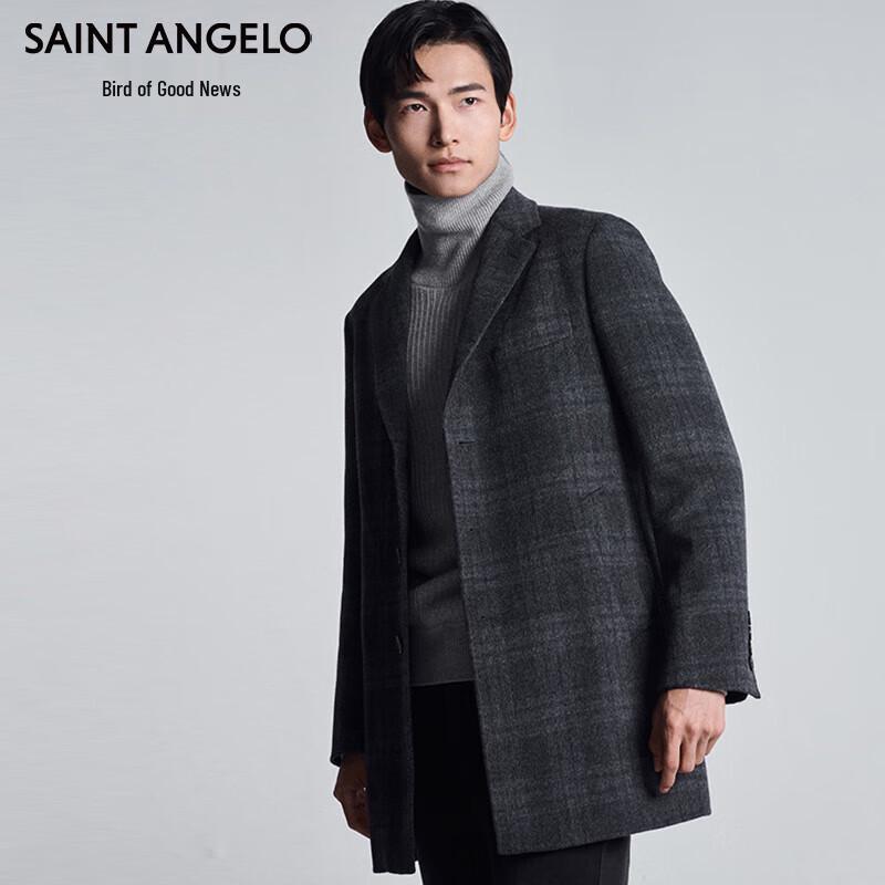 Baoxiniao Men's Cloud Gray Plaid Double-Faced Wool Coat