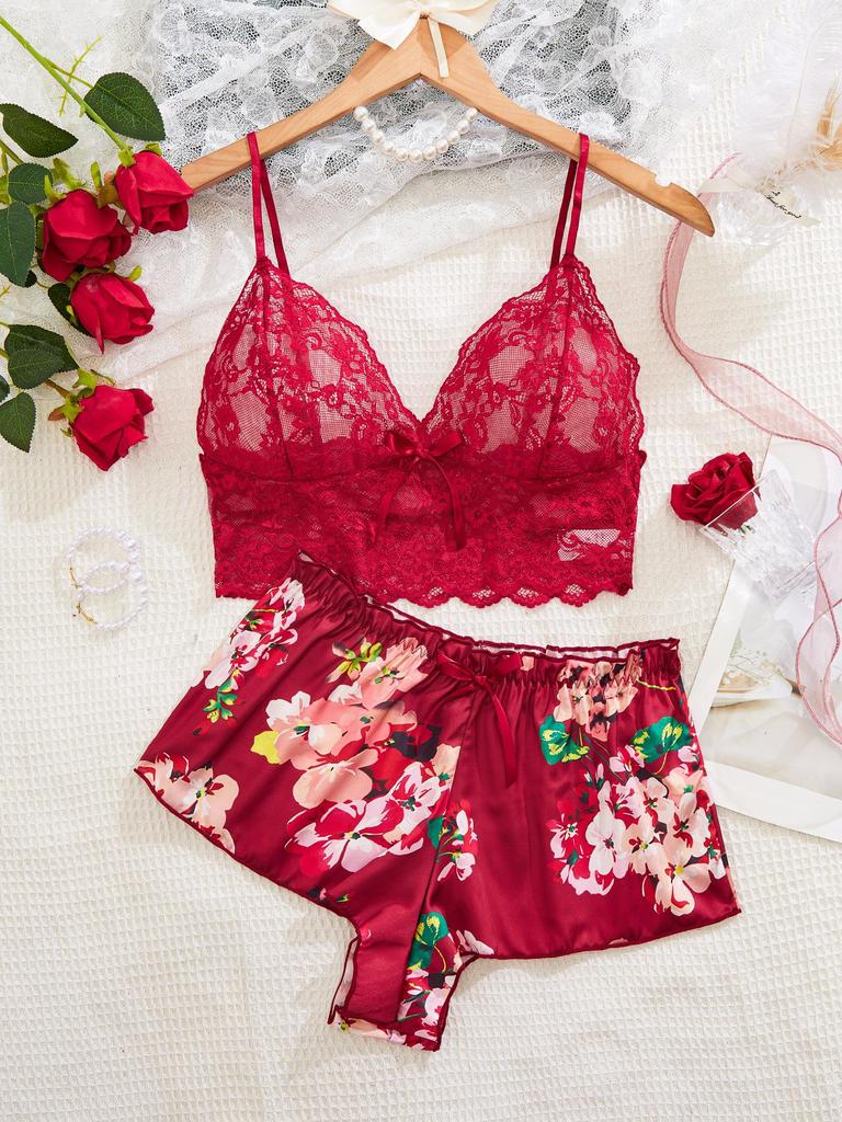Europäisches und amerikanisches Spitzen-Dessous-Set: Sexy Versuchung BH & Shorts Zweiteiler