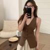 Summer Women'S Sexy Solid Color V-Neck Single-Breasted Sleeveless Slim Knitted Vest