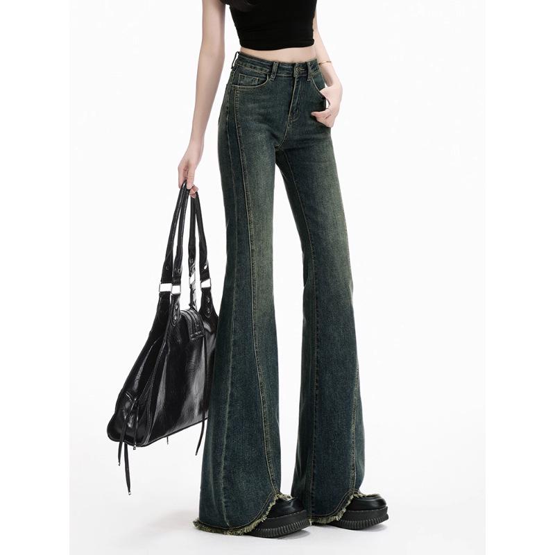 Damen High Waist Retro Schlagjeans - Herbstkollektion 2025: Dehnbare Schlankmachende Bodenlange Hose
