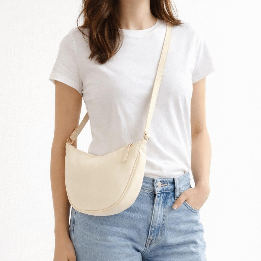 Solid Color Nylon Hobos Bag Nylon Messenger Bag Simple Half Moon Bag  Ladies Purse