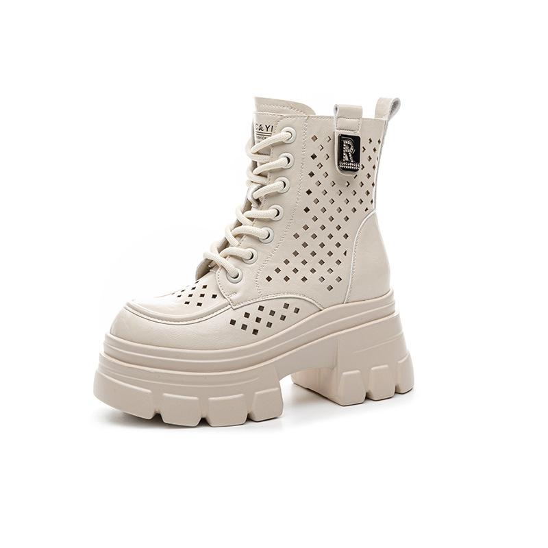 Thick-soled hollow Martin boots autumn new hollow breathable mesh boots punching hole Martin boots heightening women's boots
