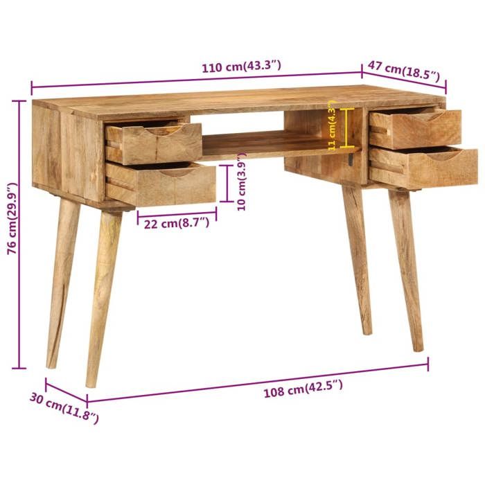 VidaXL Desk with Drawers, Study Table with Compartment, Computer Desk with Living Room Storage, Modern, Wood of 351593