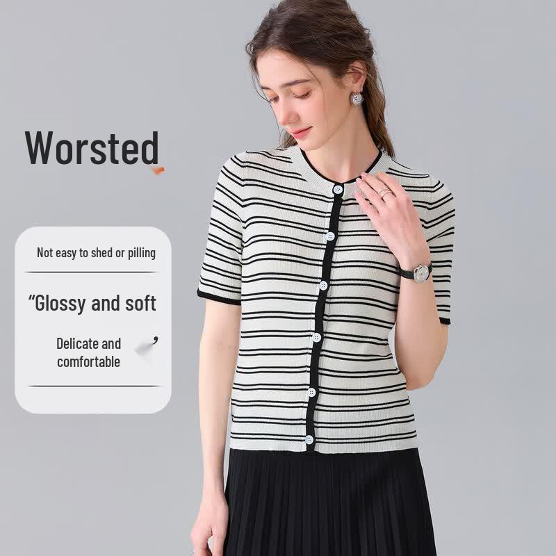 Snowforte Women s Machine Washable Striped Knitted Cardigan L