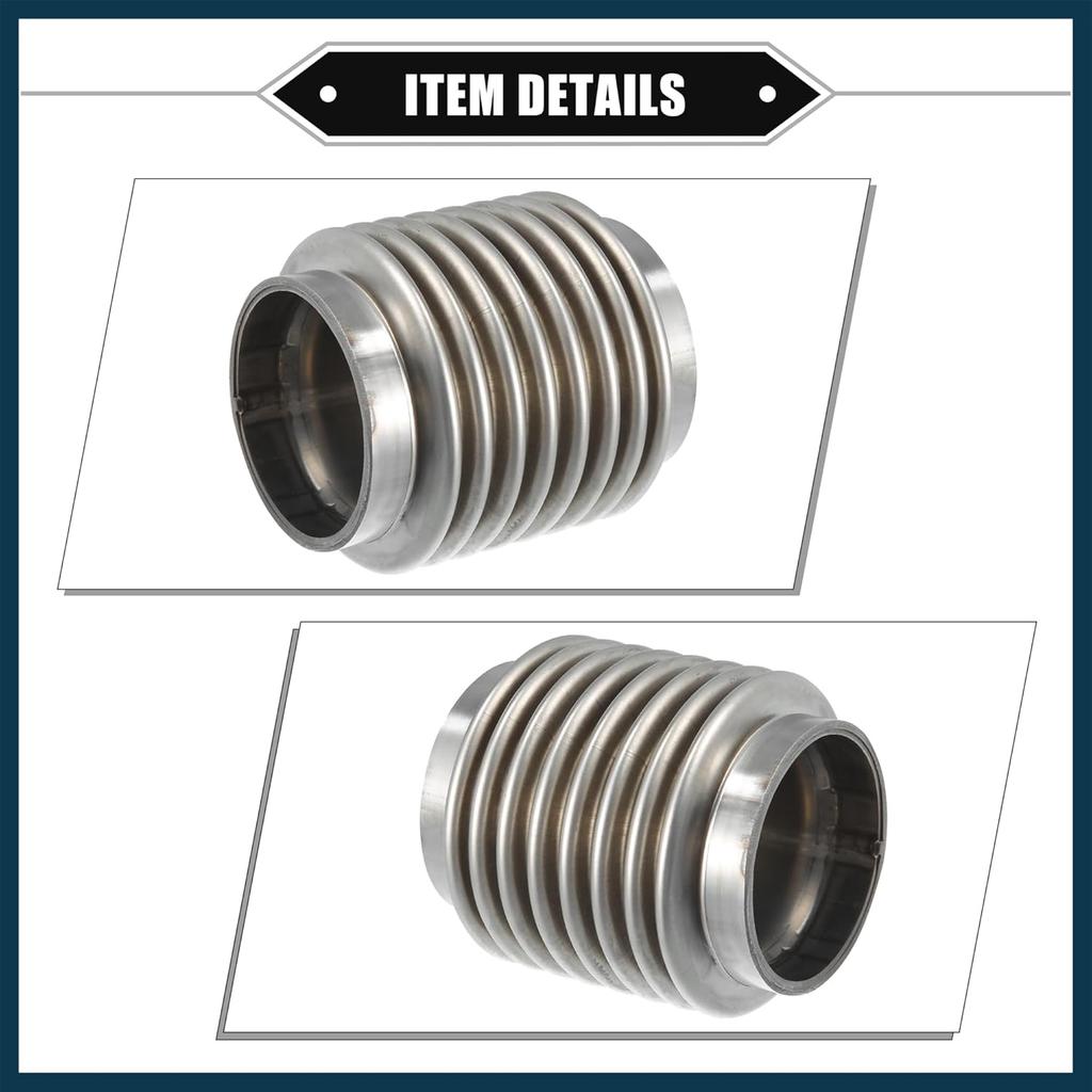 Car Exhaust Flexible Pipe, 50.8x82mm 2"x3.23" Exhaust Flex Connector Pipes Bellows Universal for Car Durable Stainless Steel Silver Tone Automotive