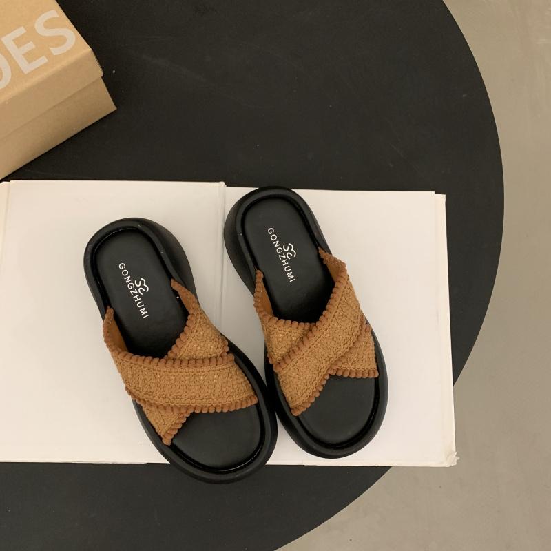 

Дизайнерские летние платформенные балетки женские шлепанцы модные с перекрещенными ремешками с открытым носком на толстой подошве слайды женская повседневная обувь для отпуска 35 коричневый