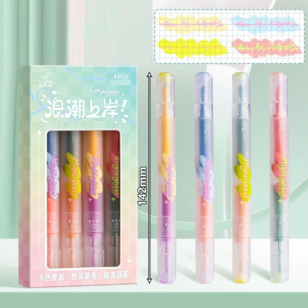 4PCS/Set Double-ended Highlighter Pen DIY Scrapbook Painting Color Stackable Fluorescent Pen Writing Drawing Painting Color Pen