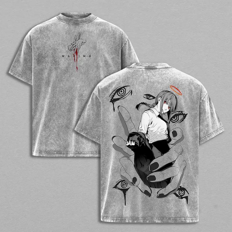 Manga Chainsaw Man T-shirt for Men Women Clothing Makima Graphic Short Sleeve Tees Tops Vintage Washed Oversized Cotton T Shirt