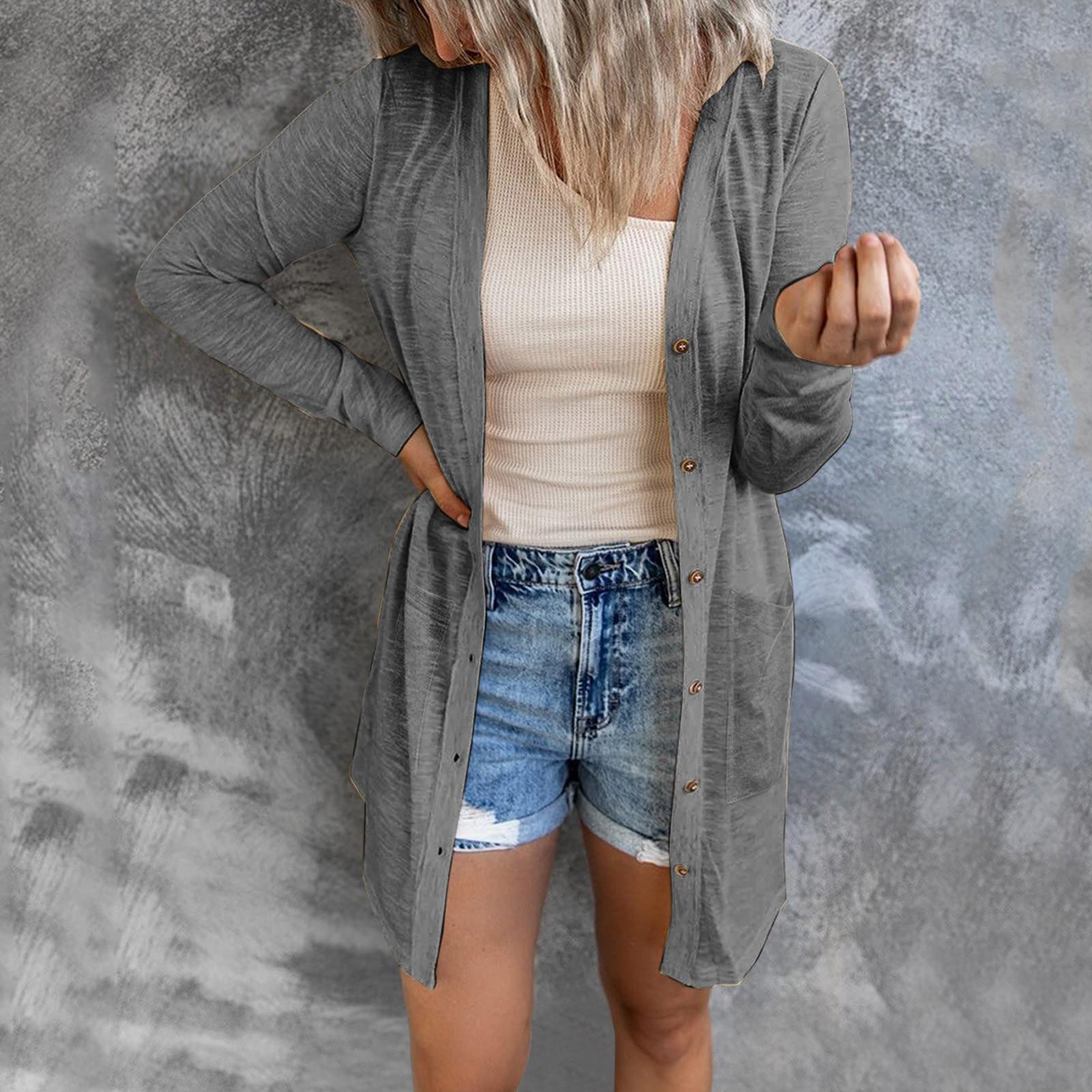 

Женский легкий кардиган с открытым передом и длинными рукавами на пуговицах, свободная верхняя одежда S небесно-голубой