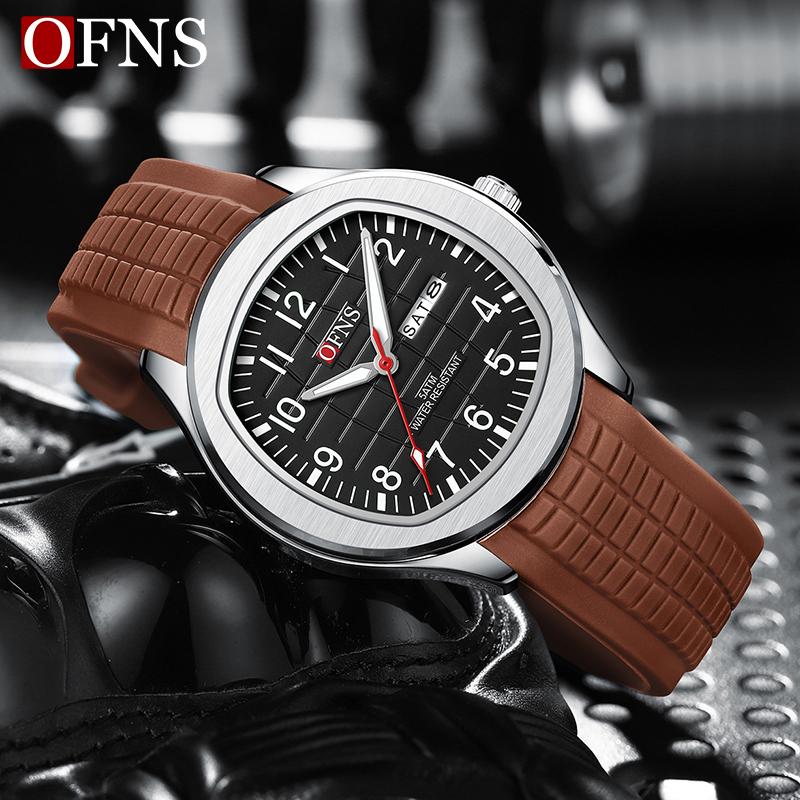 OFNS Fashion Herrenuhr 50M Wasserdicht Luxuriös Leuchtend Datum Woche Multifunktion Business Quarz Armbanduhr