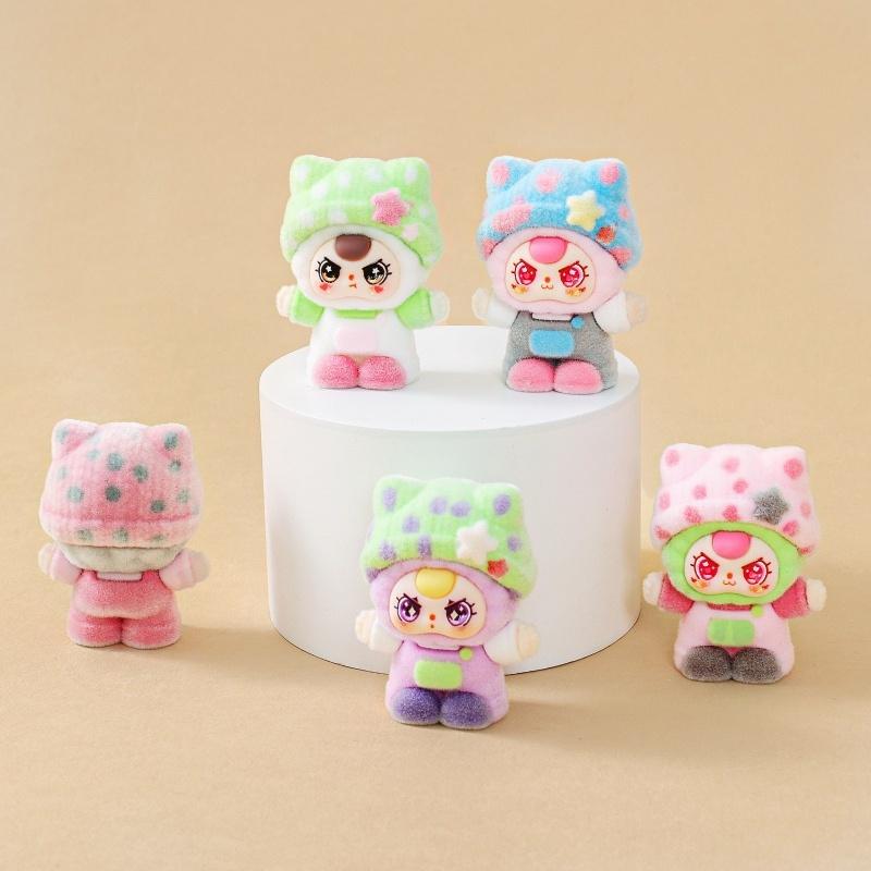 Flocking blind Box baby three cuddly action figure to touch blind bag tabletop adornment knickknack tide play cute pet For Gift