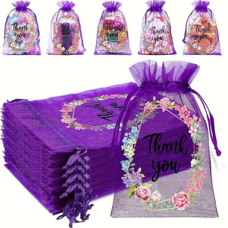 Thank You Mesh Gift Bag Jewelry Storage Packaging Bag Candy Party Drawstring Pouch