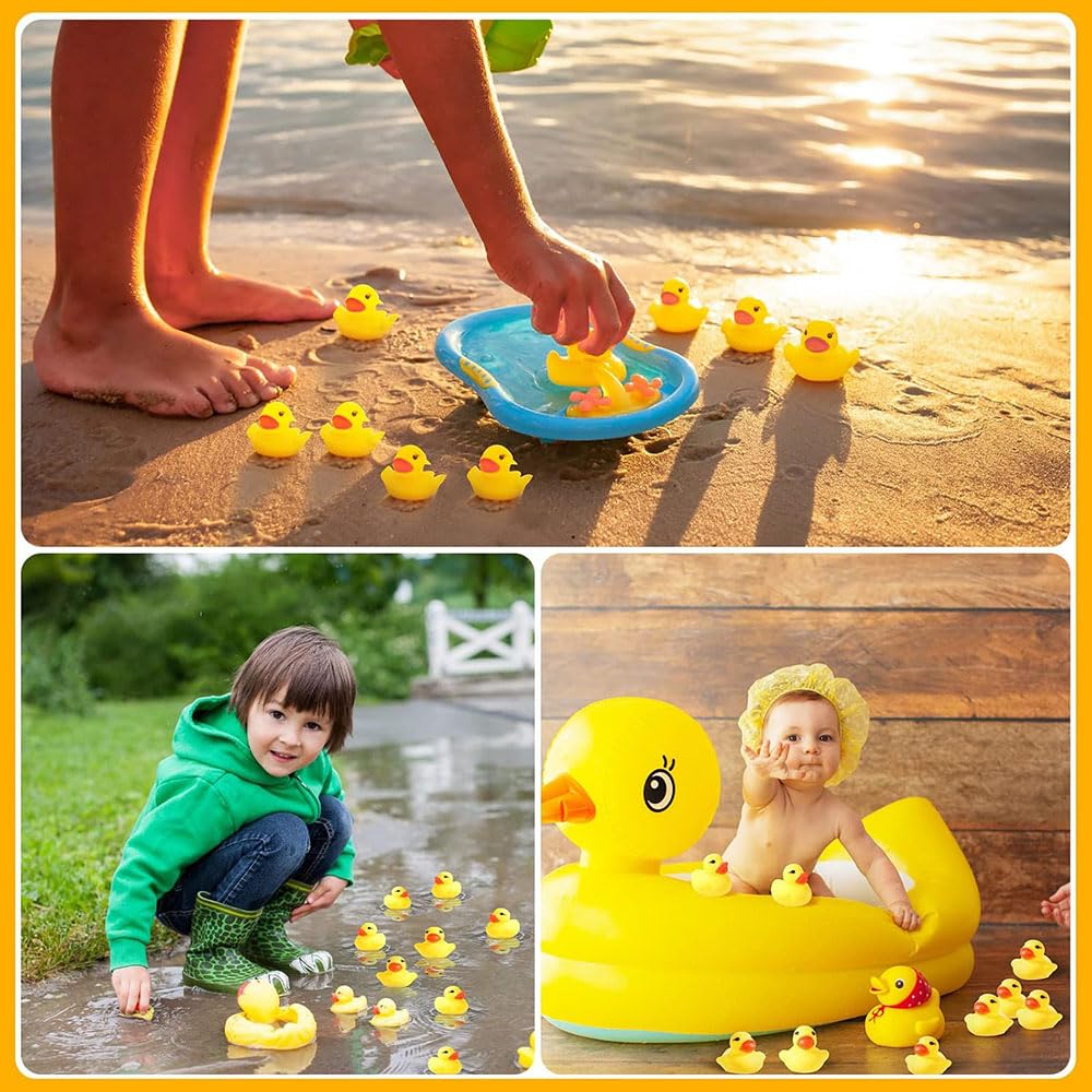 Phyxiul Duck Bath Toys, Pack of 100, Soft Floating Duck Toys, Festival Prizes