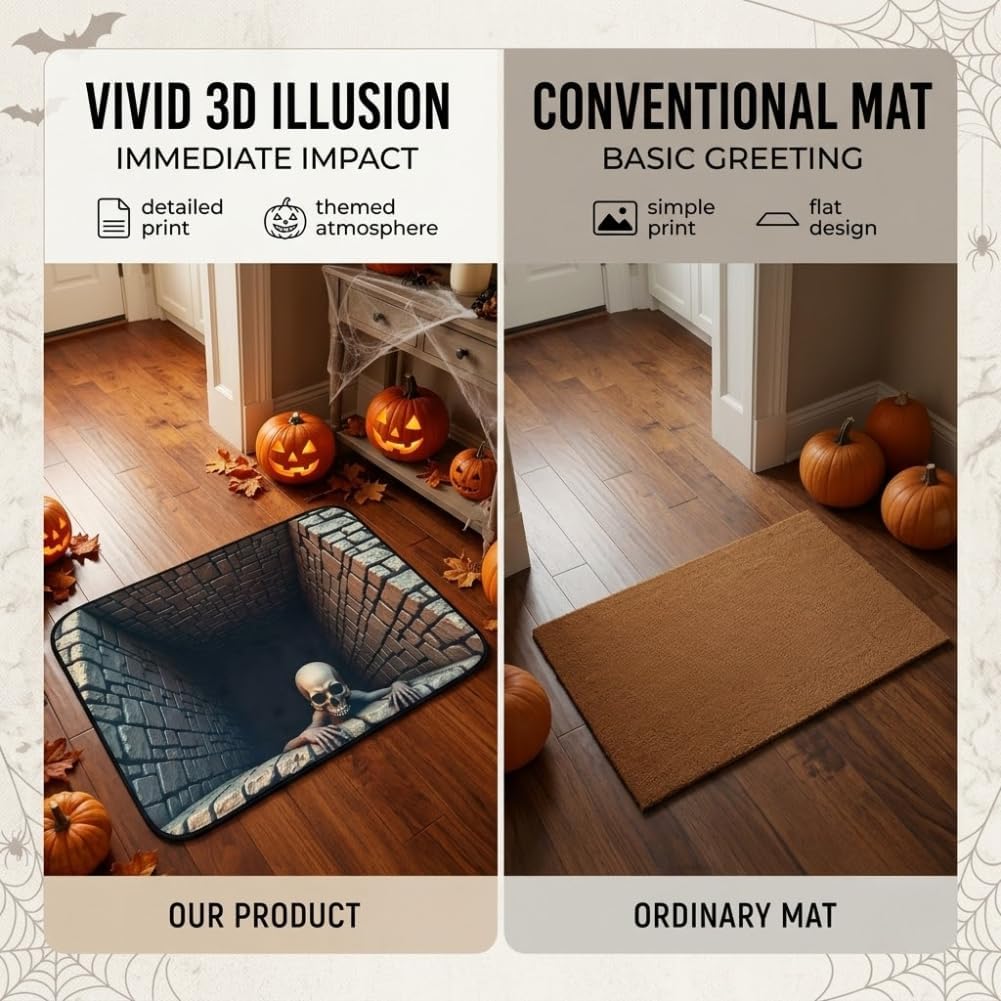 Alfombra 3D de Halloween Alfombrilla Ilusión de Esqueleto Espeluznante Para Decoración del Hogar Alfombrilla de Esqueleto Antideslizante Para Dormitorios Salas de Estar Entradas y Fiestas