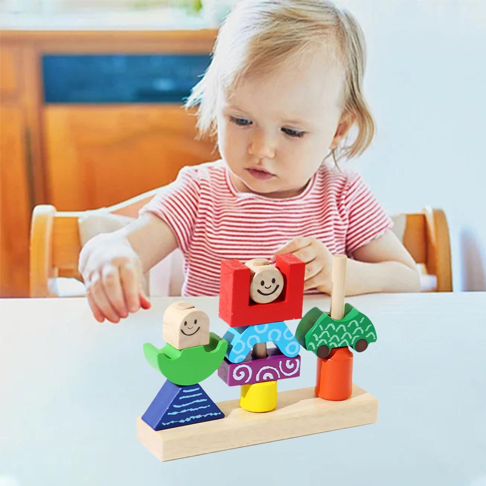 Wooden Blocks Stacked Shape Matching Game Logical Thinking Training Themed Games Creative Puzzle Day/Night Kids Toys H2A4