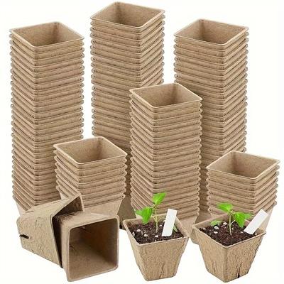 100pcs 6cm Square Pulp Seedling Cups with Drain Holes Seedling Start Pots Trays Peat Pots Seedling Kits Germination Plant Trays