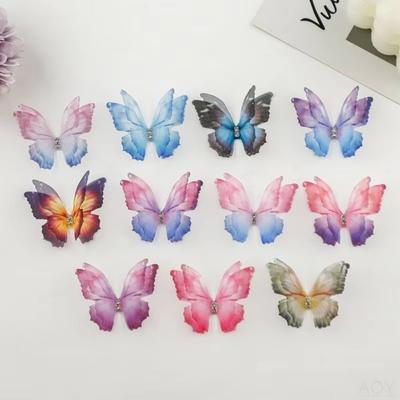 50pcs Gradient Color Organza Fabric Butterfly Appliques 3D 5CM Simulation Mesh Butterfly Patch Double-layer DIY Handmade