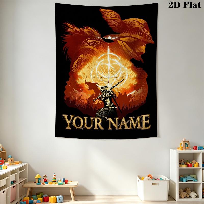 Custom Name Elden Ring Wall Tapestry Aesthetic Wall Hanging Printed Fabric Blanket Decorative Tapestries for Bedroom Living Room Home Decor