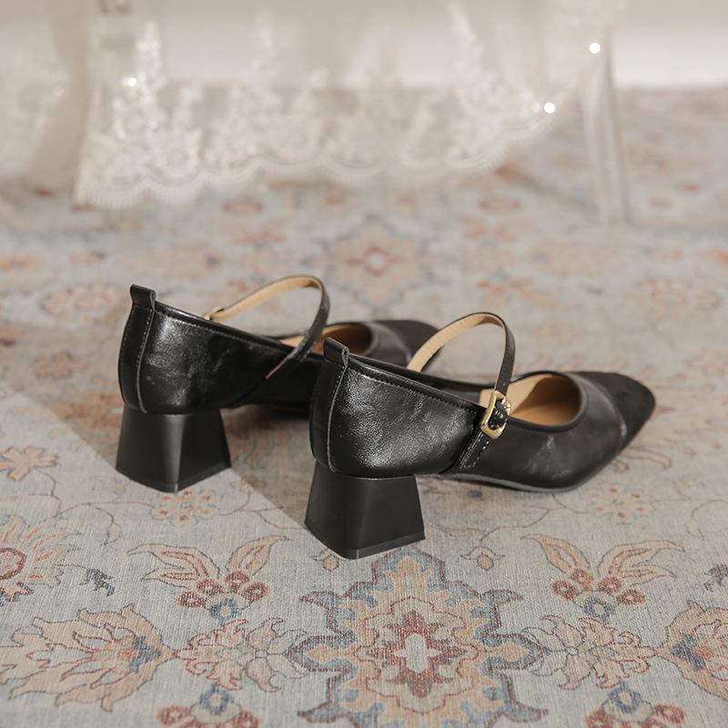 875-2 Temperament retro small square head thick heel Mary Jane single shoes women's one-word buckle 2025 new versatile high heels