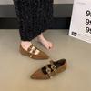 Retro Pointed Head Shallow Mouth Inner Height Increase Mary Jane Single Shoes Women's 2025 Autumn Models Rivet Belt Buckle Suede Flat Shoes