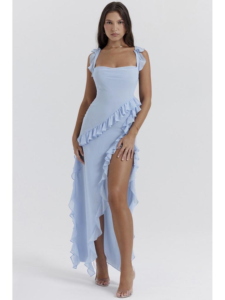 2024 Französisches Rüschenkleid mit Schlitz für den Sommer für Damen