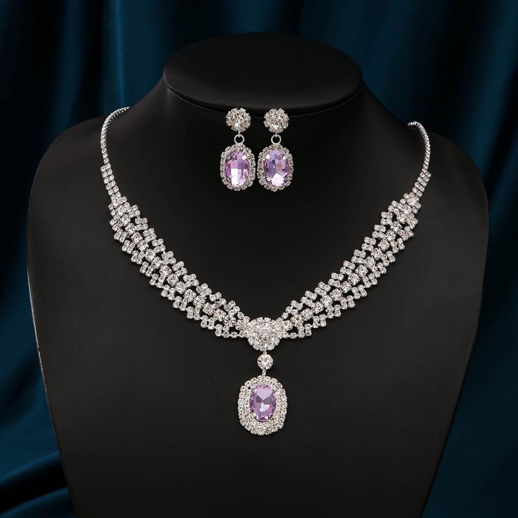 3-teiliges Damen-Strassschmuck-Set Diamantbesetzte Funkelnde Wassertropfen Halskette Ohrringe Hochzeitsfeier Brautschmuck Geschenke